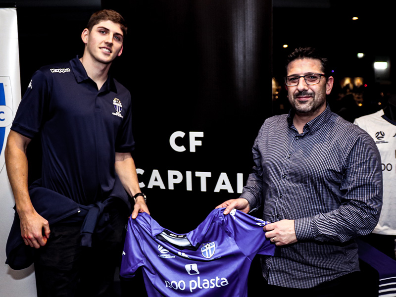 CF Capital Investment Director Paul Chiodo with striker Harrison Sawyer